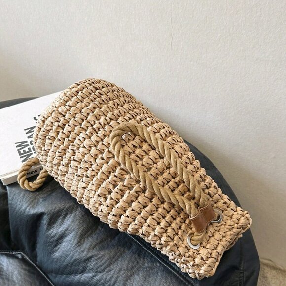 Khaki Casual Women's Foldable Bucket Drawstring Backpack Outdoor - Picture 10 of 11